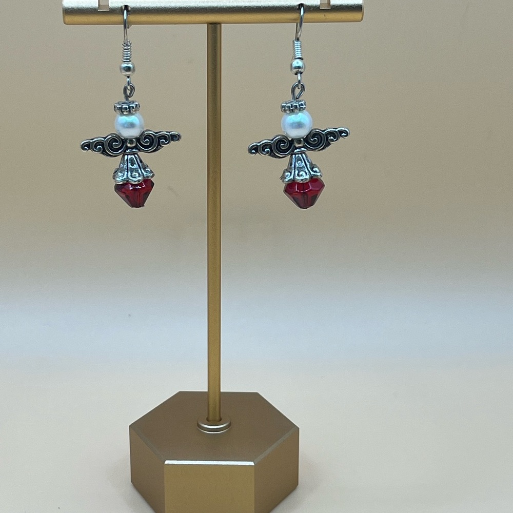 Elegant Silver and Red Angel Earrings